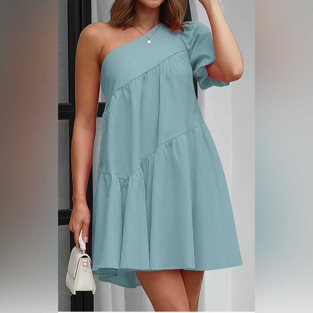 One shoulder ruffled tier summer dress in sage green